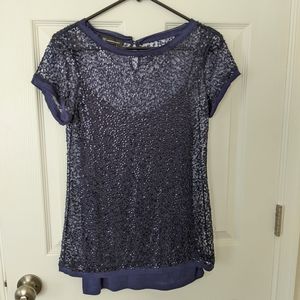 Navy Blue Sequined Top